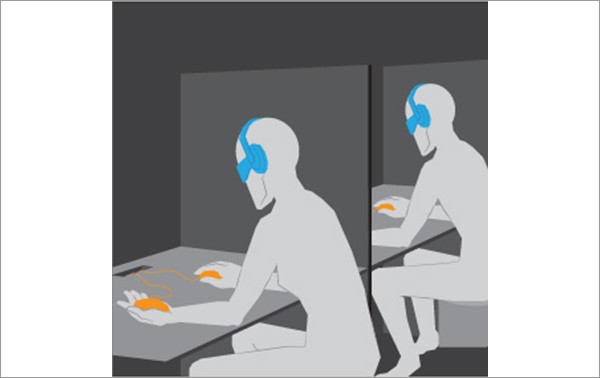 illustration of 2 person sitting in front of a desk separated with a partition