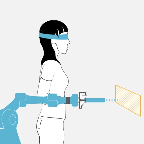 illustration of a person holding a robotic arm
