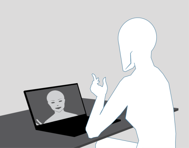 illustration of a person looking at a laptop screen showing a face