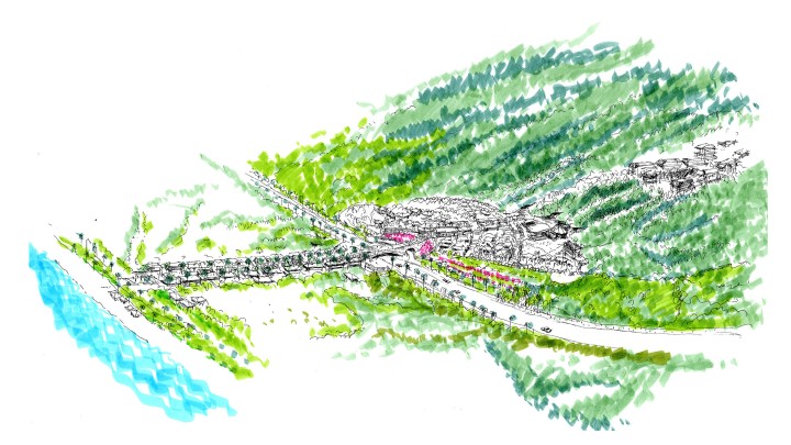 early sketch of OIST campus in Onna village