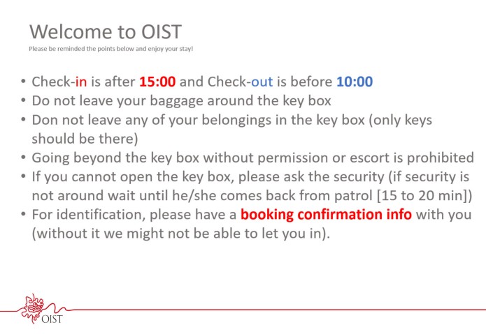 qsu OIST On Campus Short Stay Accommodation Check in Procedure 06
