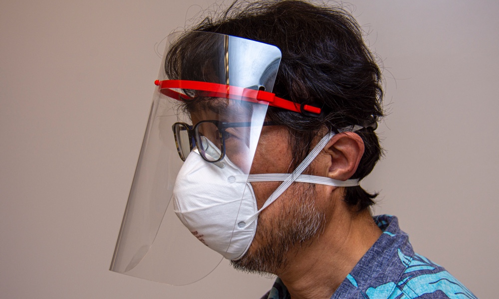 Man wearing the 3D printed face shield