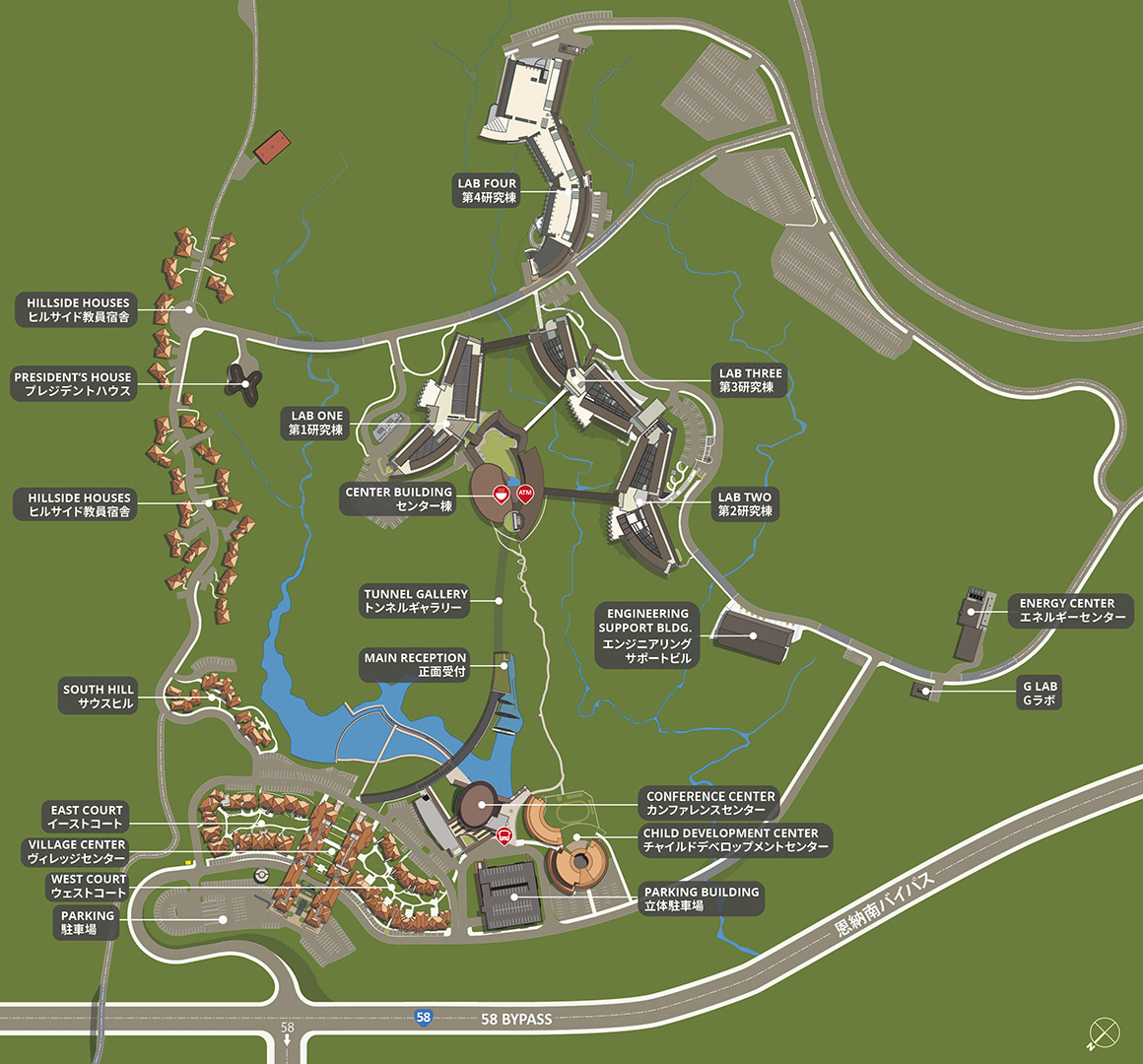 illustrated map of OIST campus
