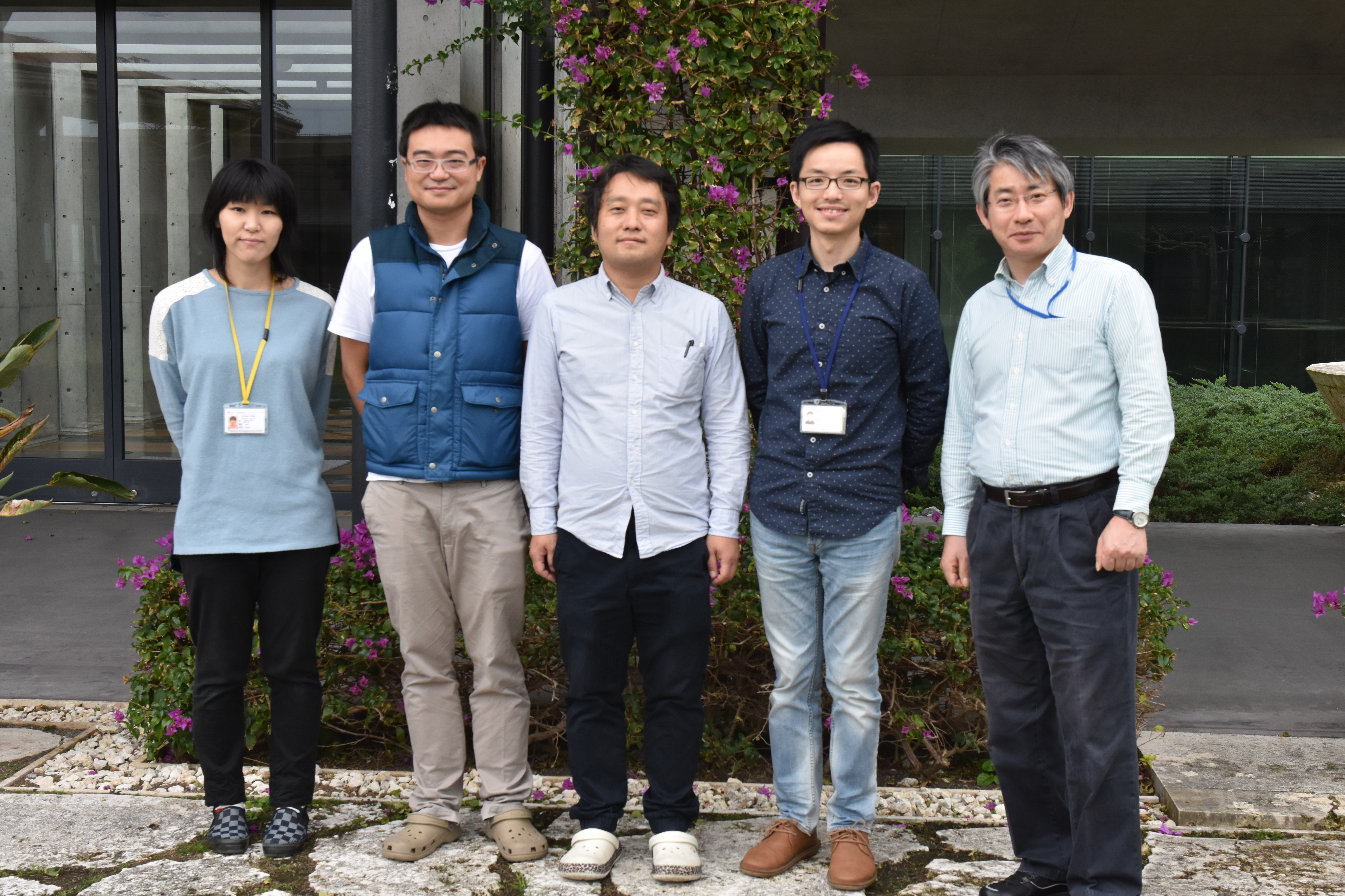 Past and present members of the Developmental Neurobiology Unit. From the left: Dr. Akane Hagiwara, OIST PhD student Hsieh-Fu Tsai, Dr. Toshiaki Mochizuki, OIST PhD student Yi-Jyun Luo and Prof. Ichiro Masai