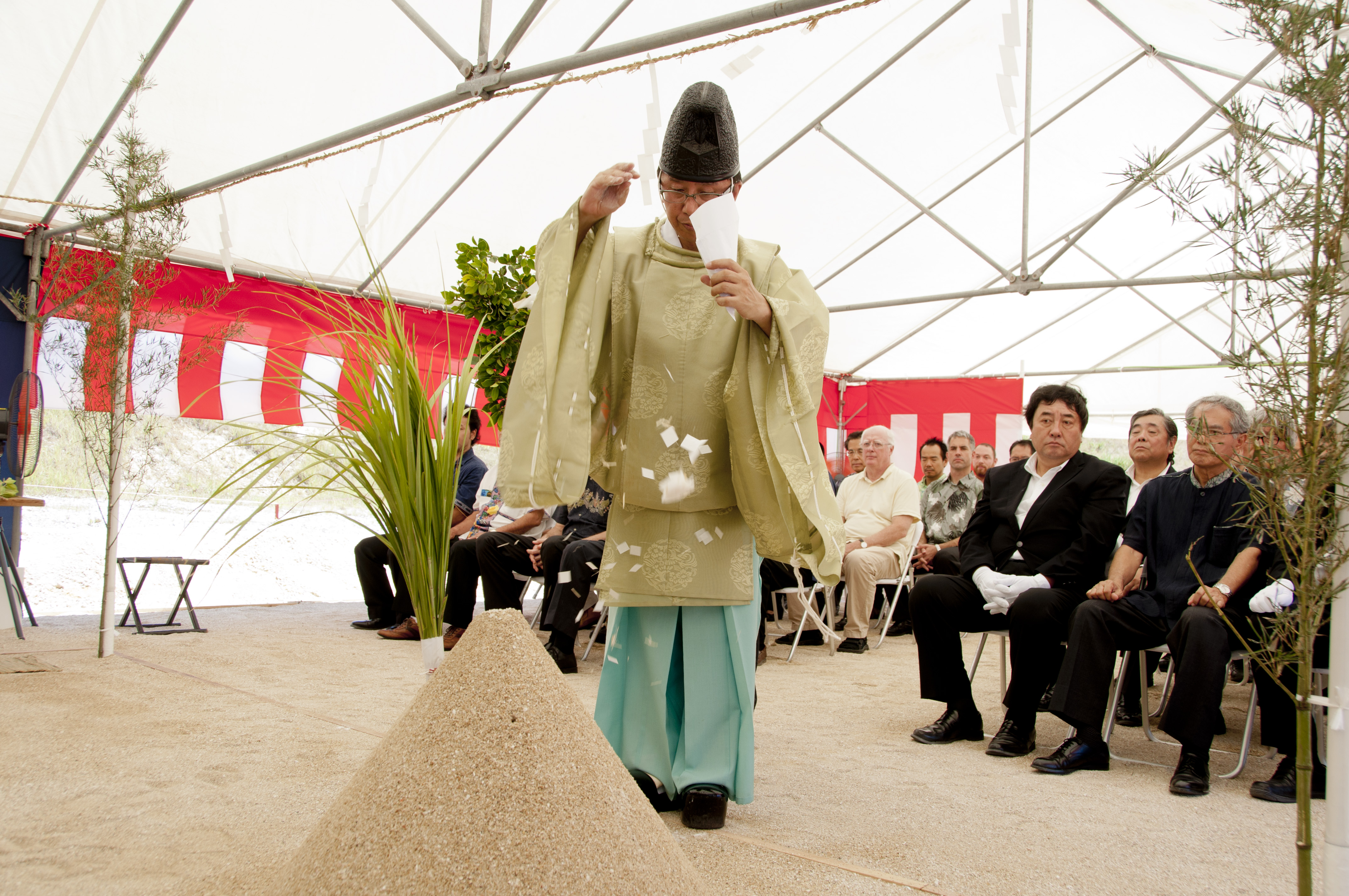 The Kannushi (Shinto Priest) Performs the Groundbreaking Ceremony
