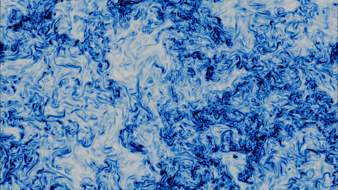 乱流の流れパターンを可視化。流体の混沌とした動きが描かれている。