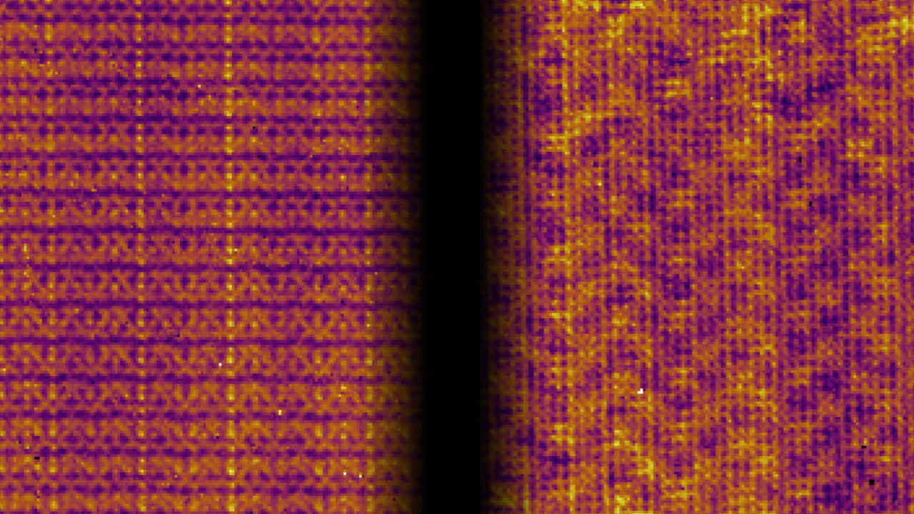 The arrangement of electrons is shown in the material CeTe3 at atomic resolution.