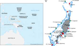 Map showing the location and area of Palau