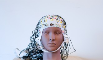 mannequin head with research equipment