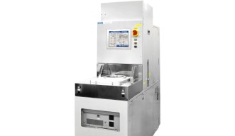cleanroom tech with wafer sample positioner and touchscreen PC controls