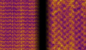 The arrangement of electrons is shown in the material CeTe3 at atomic resolution.