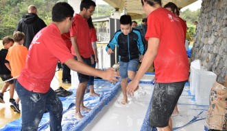 At the “Walking on Water?” booth, visitors got to see if they were fast enough to “walk on water”!