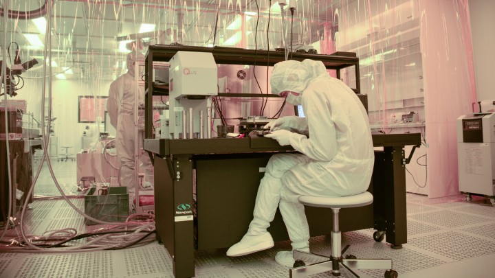 Researcher in protective suits