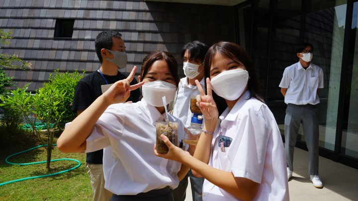 School students in front of a building