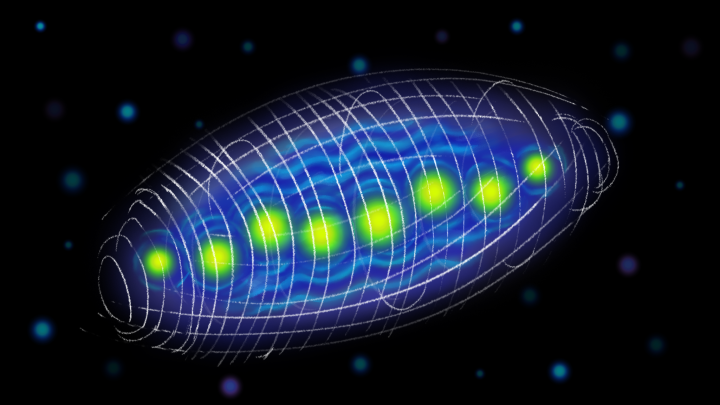 A linear arrangement of fermionic atoms self-trapped inside a Bose-Einstein condensate