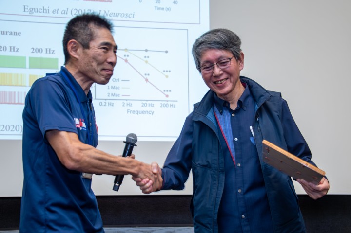Professor Doya and Professor Takahashi at the provost lecture