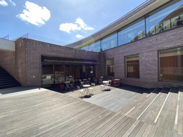 Wooden Patio outside Sydney Brenner Lecture Theater