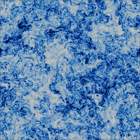 乱流の流れパターンを可視化。流体の混沌とした動きが描かれている。