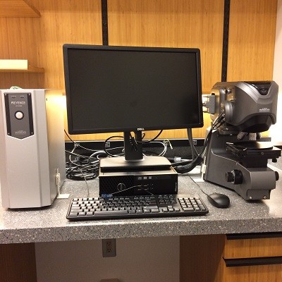 computer workstation with laser confocal scanning microscope and power supply