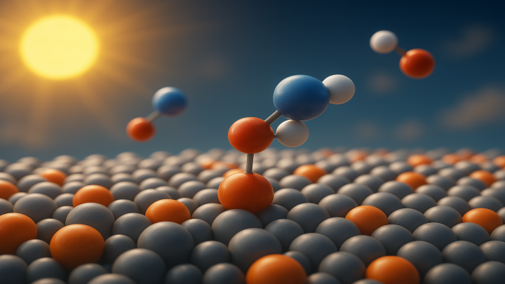 3D molecular structure under a sunny sky