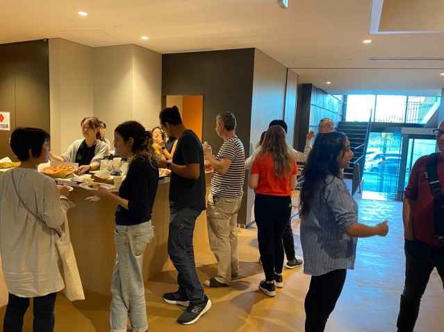 People gathering in a hall