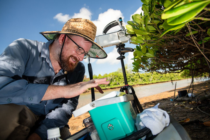 A researcher working outdoors
