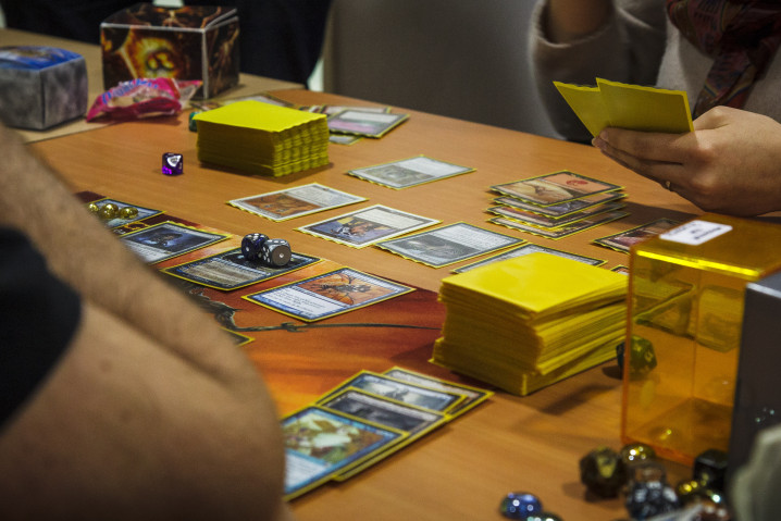 Two people playing a game of Magic the Gathering
