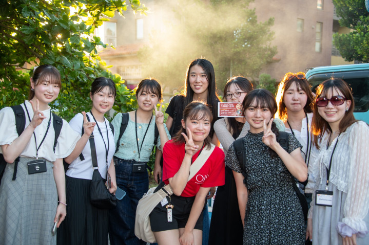 Participants from the OIST-Keio Summer Camp pose together at the Sunset Social gathering.