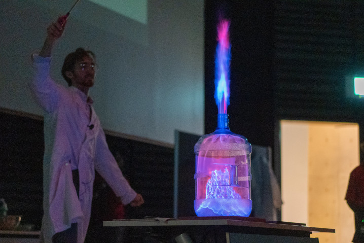 Jack igniting a bottle filled with ethanol vapor, creating a fire spout.
