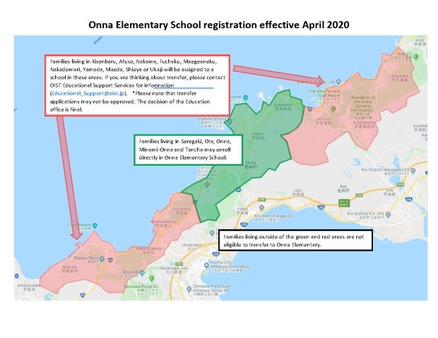Onna elementary catchment area and transfer map
