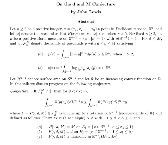 On the d and M Conjecture