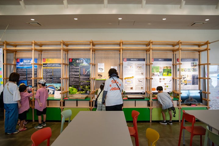 Children in front of the panels