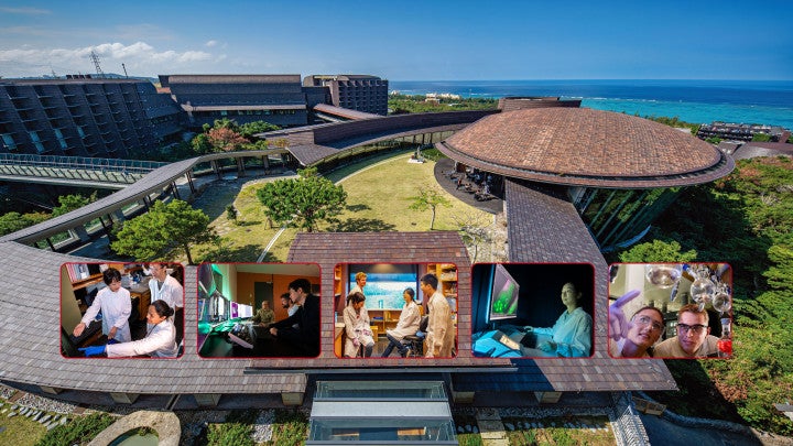 OIST campus aerial with lab images