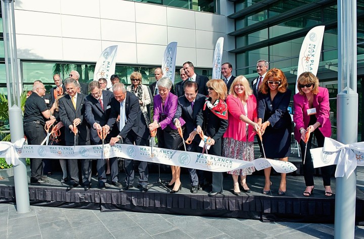 Tape cut during the Grand opening ceremony at the Max Planck Florida Institute