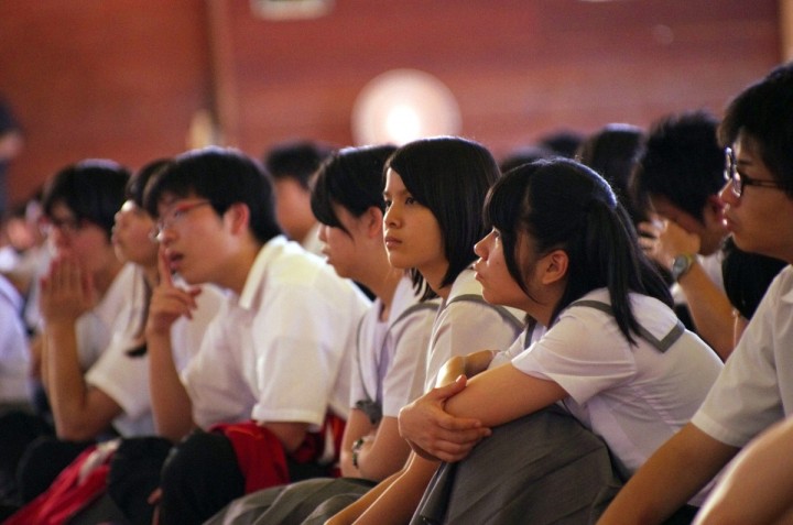 Students listening to the talk