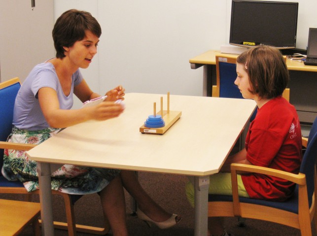 Researcher and study participant in the Children’s Research Centre
