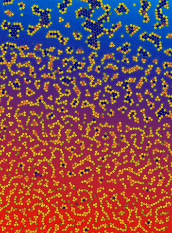 Simulated particles aggregating in different degrees and forming structures