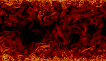 Turbulent flow in a red, orange and black color scheme