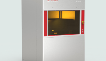 Cleanroom equipment, full laser-proof Class 1 housing with large yellow-tinted window for viewing. Heidelberg Instruments is inscribed on the front panel.