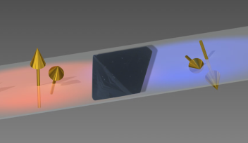 Graphical illustration of a black crystal together with arrows indicating spin.