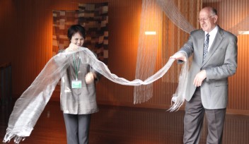 Textile Artist Michiko Uehara and President Dorfan