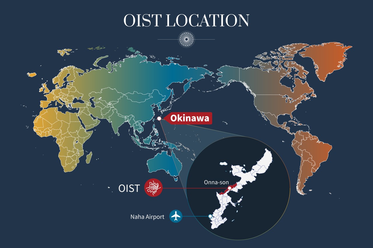 World map showing the location of Okinawa and OIST