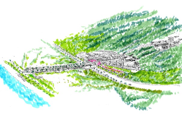 early sketch of OIST campus in Onna village