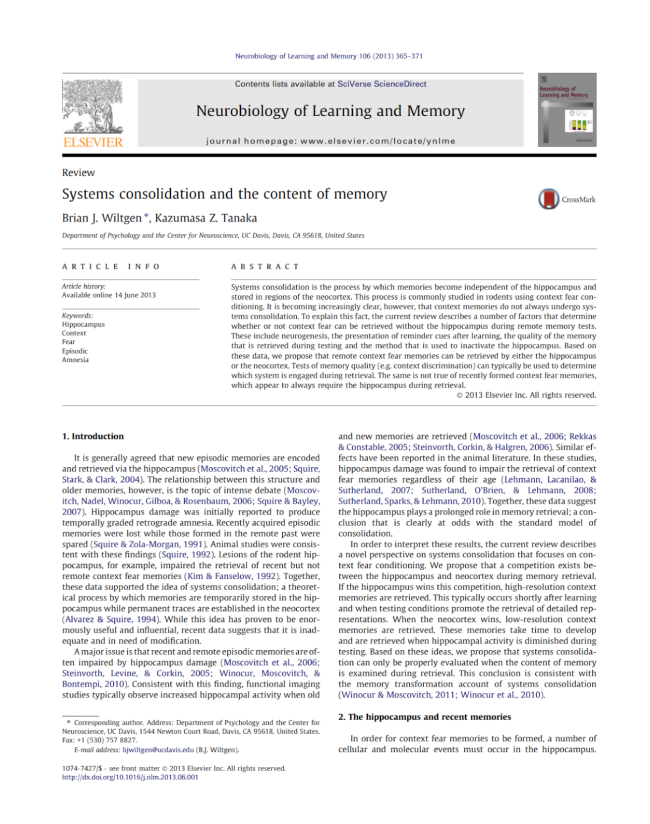 Neurobiology of Learning and memory 2013