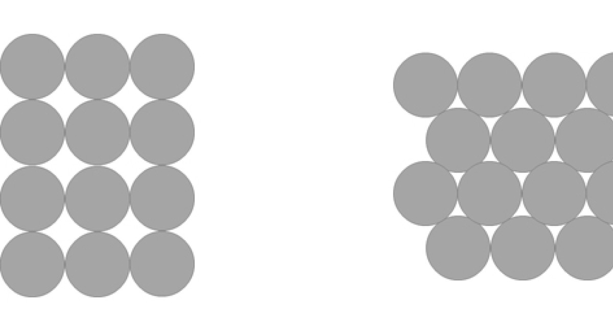 Diagram of square packed (left) and hexagonally packed (right)